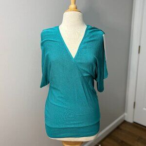 NEW Paola Bernardi Teal Faux Wrap Sweater Sz S